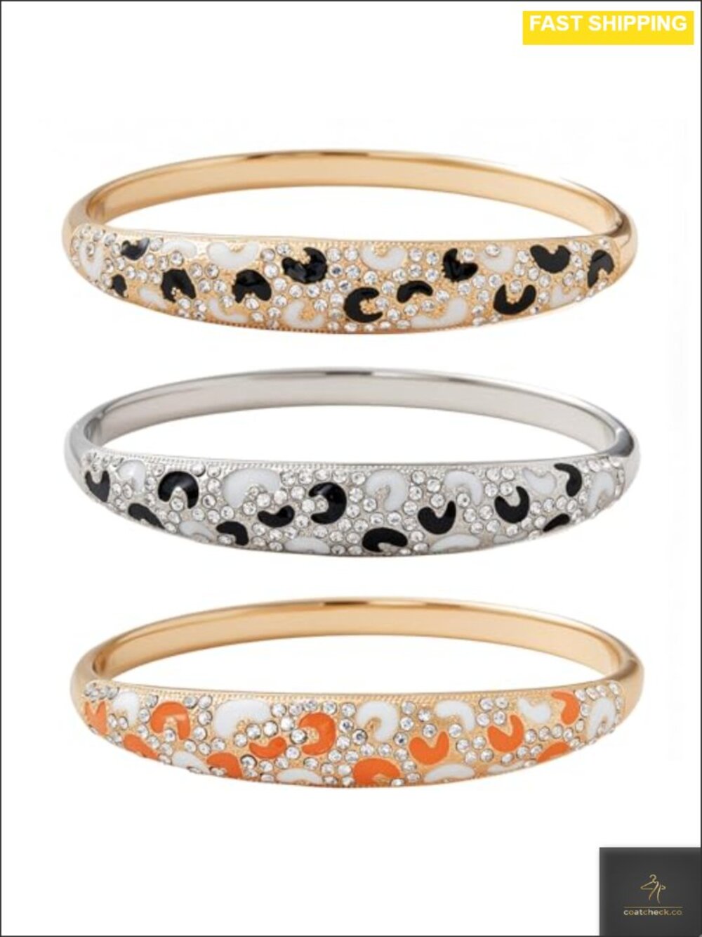 18K Gold Plated Enamel Bangle Bracelet Set Rhinestone Jewelry Gift